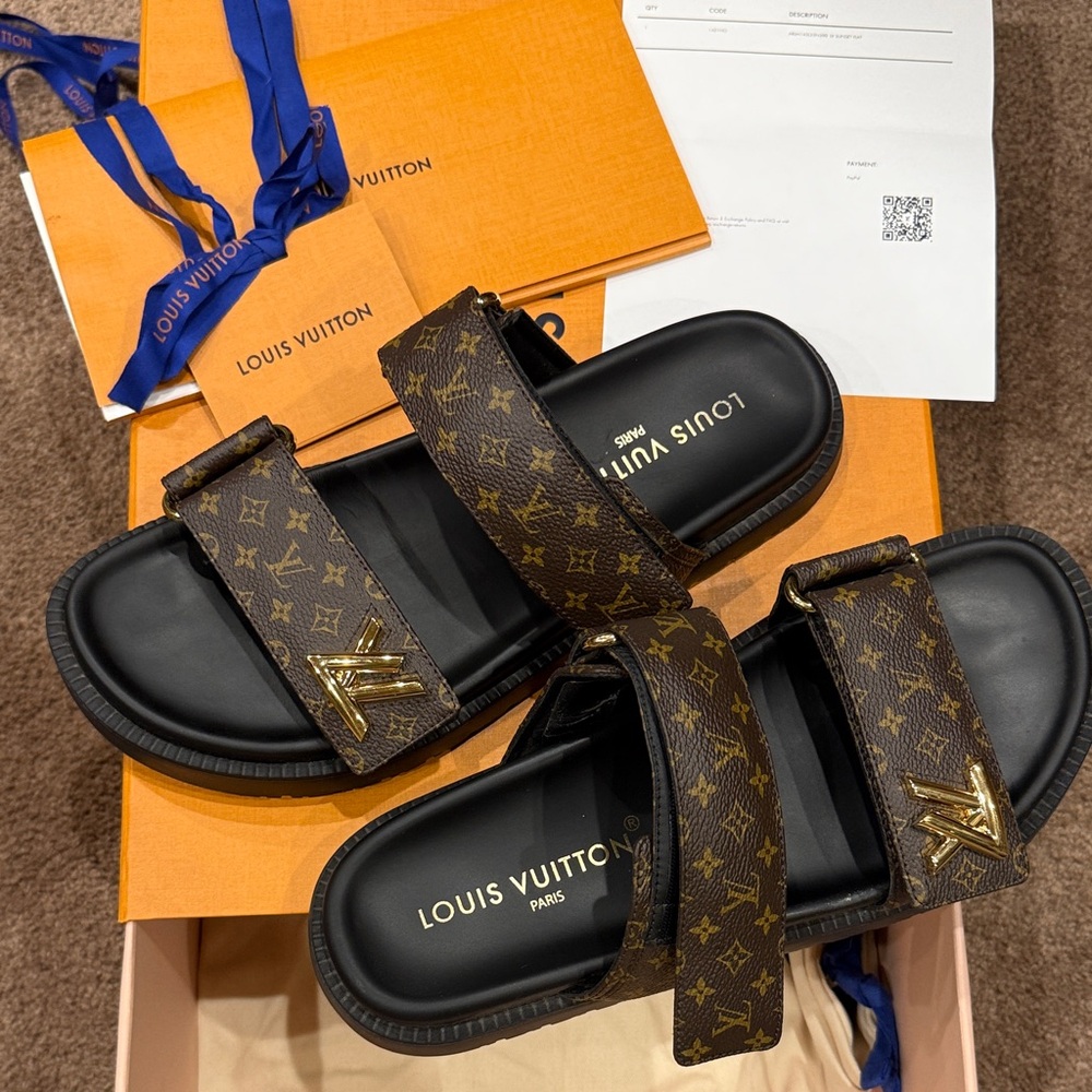 Louis Vuitton Black and Brown Monogram Slides - Picture 2 of 8